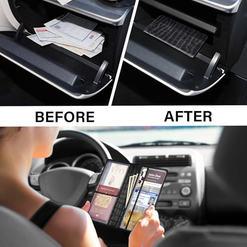 Car Registration and Insurance Holder, Black Vehicle Glove Box Car Organizer with Magnetic Closure for Documents, Cards, License Car Organization, 1 Pack - color: Black