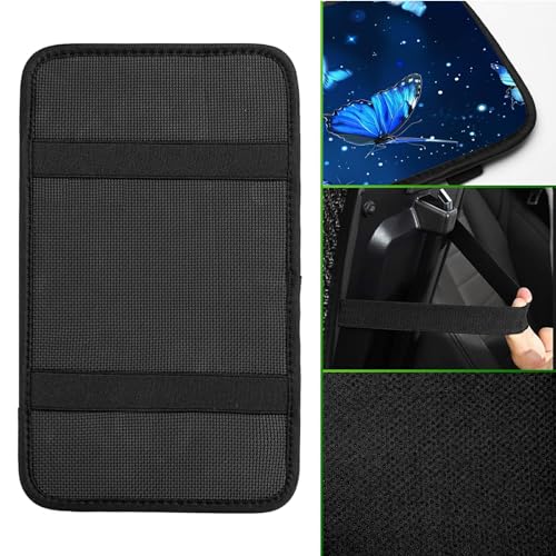 Universal Auto Center Console Pad and 2Pcs Car Coasters Set, Anti Slip Soft Neoprene Car Armrest Seat Box Cover Protector Universal Fit - Car Interior Accessories, Blue Butterfly - color: 511
