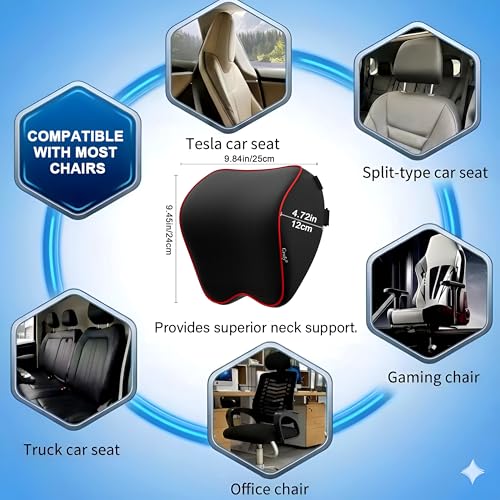 Crofy 2 Pack Car Neck Pillow, Softness Car Headrest Pillow for Driving with Adjustable Strap, 100% Memory Foam and Breathable Removable Cover, Comfortable Ergonomic Design, Black & Red - color: Black & Red