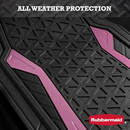 Rubbermaid Car Floor Mats Full Set, Premium Heavy Duty All-Weather Car Mats– Rugged Rubber with Brushed Aluminum Inserts, Universal Trim-to-Fit, Anti-Slip Backing for Cars, SUVs, Trucks & Vans - Pink - color: Pink