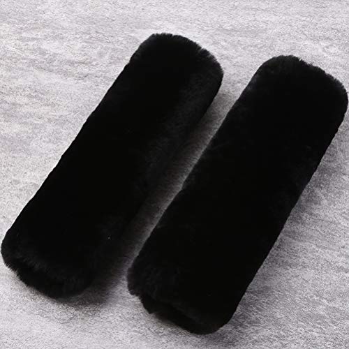 OGLAND Authentic Sheepskin Car Seat Belt Pad,2 Pack Soft Seat Belt Cover for Shoulder Pad Neck Cushion Protector Car Accessories by Genuine Natural Merino Wool (Black) - color: Black, size: Shearling Wool