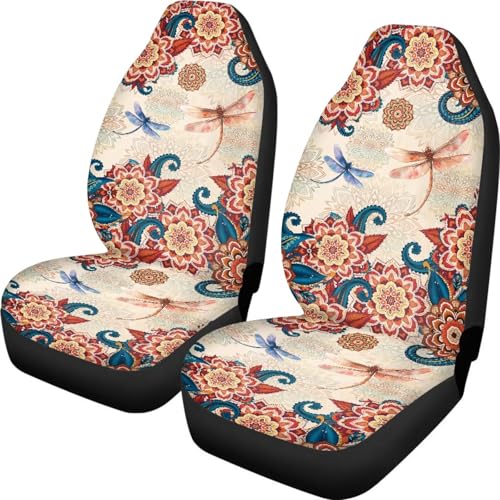 Bohemian Dragonfly Car Front Seat Cover for Men 2 Pieces Set Lightweight Highly Elastic Automotive Seat Cover Anti Slip Towel Blanket for Trucks Sedans Van(Red) - color: Bohemian Dragonfly Red