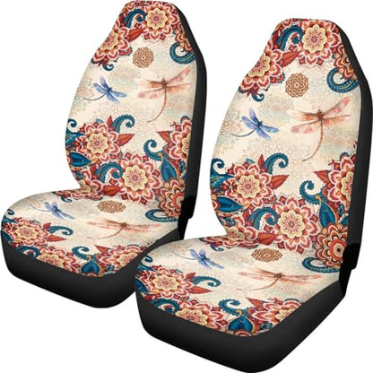 Bohemian Dragonfly Car Front Seat Cover for Men 2 Pieces Set Lightweight Highly Elastic Automotive Seat Cover Anti Slip Towel Blanket for Trucks Sedans Van(Red) - color: Bohemian Dragonfly Red