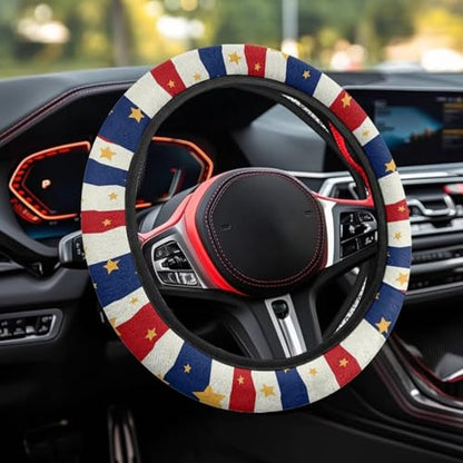 AFPANQZ Car Steering Wheel Covers 14-15" inch Universal Fit Most Car Sedans SUVs, American Stripe Star Print Breathable Steering Wheel Protector - color: American Stripe Star