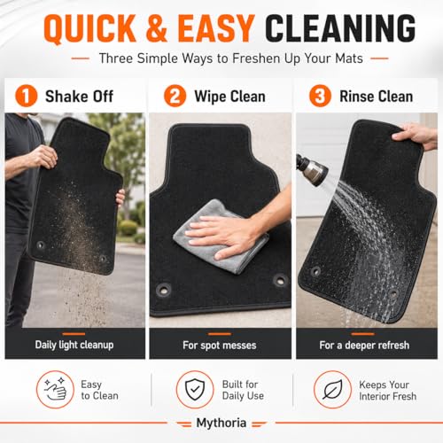 Mythoria Custom Fit Car Floor Mats Fit for Toyota Highlander 7Passengers 2009 2010 2011 2012 2013, Waterproof Velour Carpet Full Set, All-Weather Protection, Anti-Slip Backing, Odorless, Black
