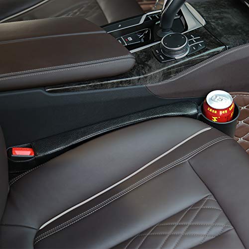 Supin 2 Prices Car Seat Gap Filler Pad PU Leather Console Side Pocket Organizer and one Cup for Cellphone Wallet Coin Key (Black) - color: Black