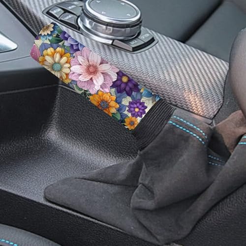 Bulopur Car Shifter Gear Hand Brake Trim Cover Set for Most Cars Van SUV Sedan Truck Auto Accessories - color: Boho Dahlia Flower