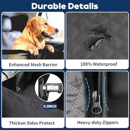 Tough Dog Car Seat Cover for Back Seat with Seatback Top Protection, Waterproof Hard Bottom Back Seat Extender for Dogs, Scratch Resistant Heavy Duty Dog Hammock for Car SUV Small Trucks