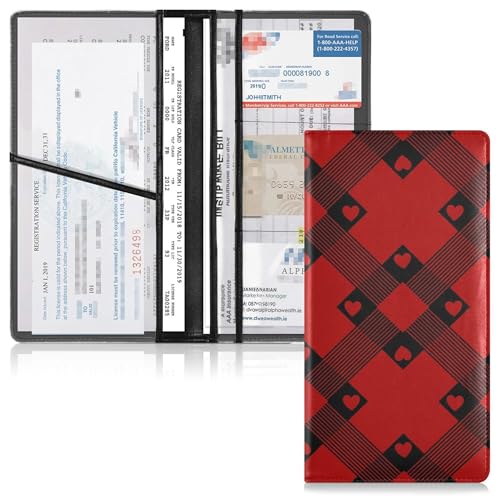 linqin Car Registration and Insurance Card Holder, Black Red Glove Box Organizer Card Document Wallet - color: Black Red
