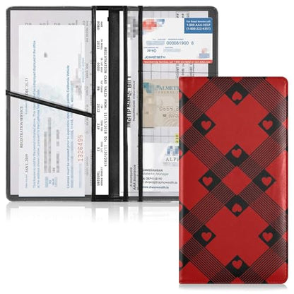 linqin Car Registration and Insurance Card Holder, Black Red Glove Box Organizer Card Document Wallet - color: Black Red