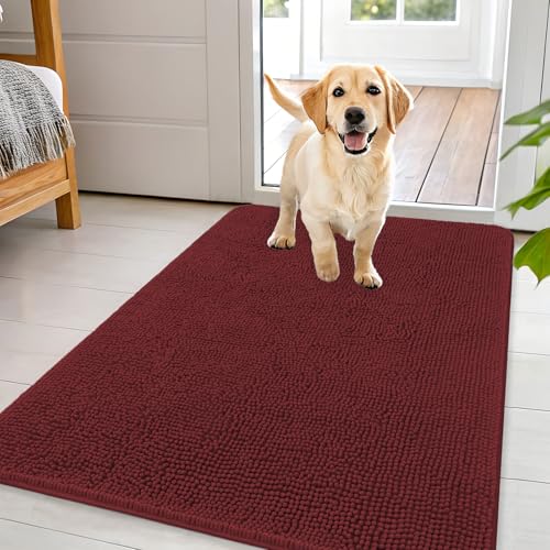 OLANLY Dog Door Mat for Muddy Paws 44x32, Absorbs Moisture and Dirt, Absorbent Non-Slip Washable Doormat, Quick Dry Chenille Mud Mat, Entry Indoor Entryway Carpet for Inside Floor, Caramel Russet - color: Caramel Russet, size: 44" X 32"