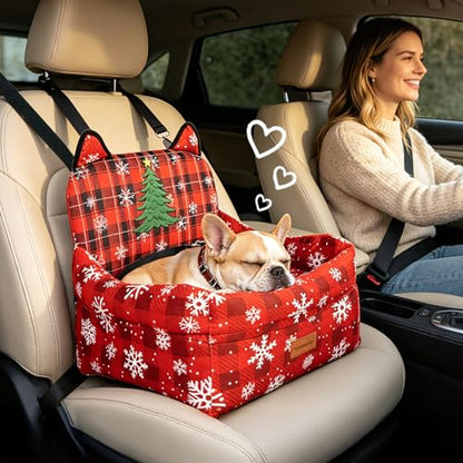 Dog Booster Car Seats for S/M Dogs Up to 35lbs,Pet Car Seat/Travel Bed with Washable&Removable Cover,Storage Pockets,Dog Safety Belt and Elevated Cushion Fits in Front/Back Seat - color: Red
