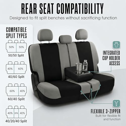 FH Group Universal Fit Gray Black Automotive Seat Covers Combo Set with Steering Wheel Cover and Seat Belt Pad fits Most Cars, SUVs, and Trucks (Airbag Compatible and Split Bench) - color: Gray/Black