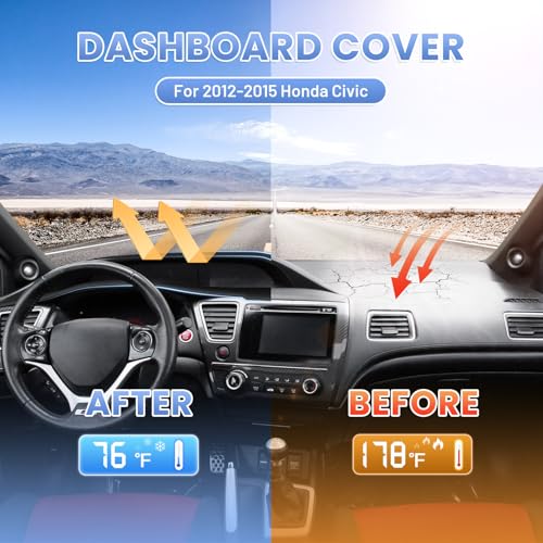 Sunsdrew Dashboard Cover Mat for 2012-2015 Honda Civic Dash Cover for Civic Suede Dash Cover Accessories Sun Shade Nonslip Mesh Protector No Glare - size: 16-21 Civic Dash Cover