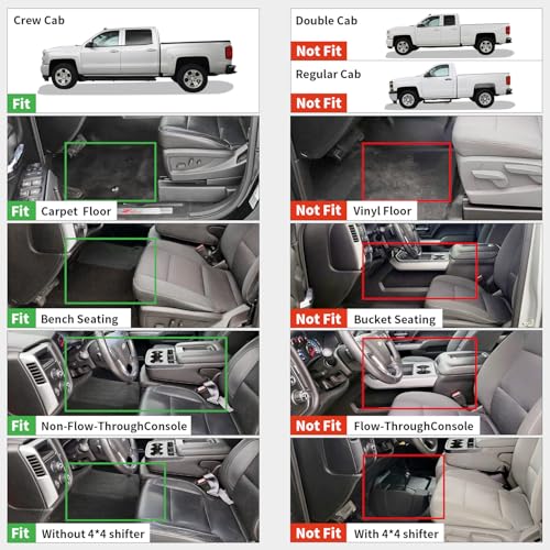 LASFIT Floor Mats 2014-2018 for Chevy Silverado/GMC Sierra 1500, 2015-2019 2500HD 3500HD (Crew Cab Only/Bench Seat Only) All Weather TPE Custom Fit Car Floor Liners, with Carpet Floor Only - size: Crew Cab/Bench Seat 2014-2018