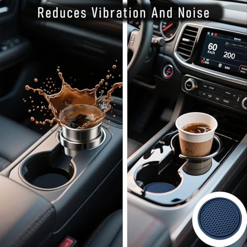 Car Cup Holder Coaster 4 Pack - Non Slip & Shockproof,Flexible PVC Rubber Insert for Car/Truck/SUV/Van (2.75"x0.2") Universal Fit Auto Cup Holders Accessories for Women and Man (Navy Blue) - color: Navy Blue