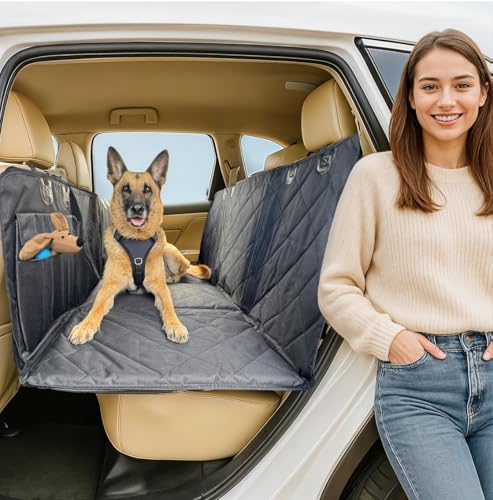 APetsPlanet Dog Car Seat Cover for Back Seat Hard Bottom - Waterproof Backseat Extender for Dogs - Pet Hammock for Car, Truck, SUV - Protector Bed with Mesh Window & Storage - Black, No Door Covers - style: Black - No Door Covers