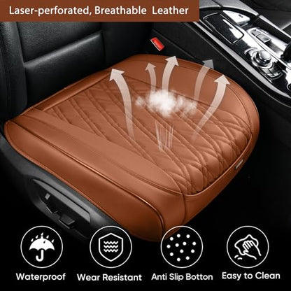 Luxury Faux Leather Car Seat Cover Front Bottom Protector, Seat Cushion Without Backrest, Anti-Slip and Wrap Around The Bottom, Fit Most Cars & Vehicles, 1 Piece, Brown - color: Brown, size: 1 PCS