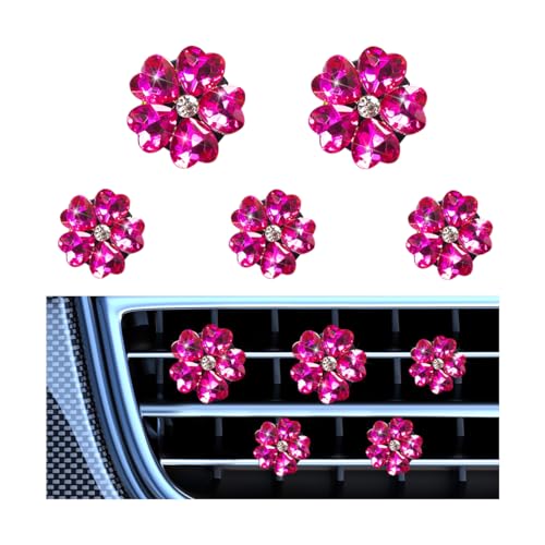 5PCS Bling Heart Flower Car Air Vent Clip, Crystal 2 Size Vehicle Air Outlet Clamps, Automotive Air Conditioning Dashboard Decoration Charm, Universal for SUV, Sedan, Truck (Rose Red) - color: Rose Red