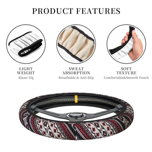 Steering Wheel Cover Red Aztec Southwest Car Accessories for Women Men Girls Aztec Western Ethnic Steering Wheel Protector, Gray Anti Slip Auto Steering Wheel Wrap Cover, Maya - color: Aztec