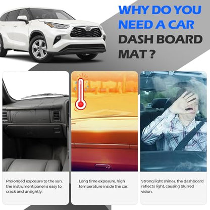 Dashboard Cover Dash Cover Mat Compatible with Toyota Highlander 2020 2021 2022 2023 2024 2025 (L, LE, XLE, XSE, Limited, Platinum) Accessories Cover No Glare Dash Cover Flannel Mat