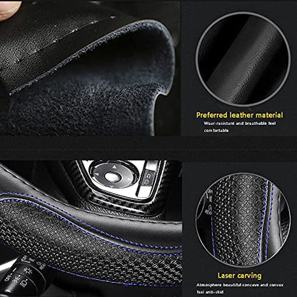 Leather Car Steering Wheel Cover 15 inch Universal Fit Microfiber Steering Wheel Cover Anti-Slip, Soft, Breathable, Full Surround Car Wheel Cover - color: Blue