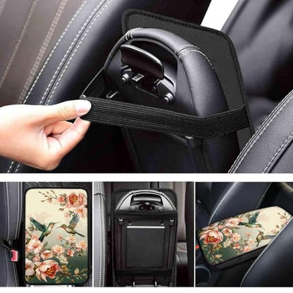 UNICEU Spring Flower Hummingbird Car Center Console Armrest Cushion Cover Universal Fit Non Slip Armrest Box Cushion Pad Armrest Cover - color: Spring Flower Hummingbird