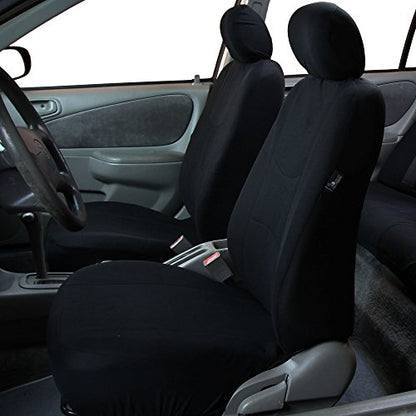 FH Group Flat Cloth Full Set Car Seat Covers Three Row 7 Seater - Universal Fit for Cars, Trucks & SUVs (Solid Black) - color: Black