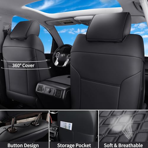 Huidasource Tacoma Seat Covers Full Set, Full Coverage Leather Truck Seat Cushion Cover Custom Fit for 2005-2015 Double & Crew Cab 2nd Gen Toyota Tacoma Base Prerunner SR5 Limited(Full Set/Black) - color: Full Set/Black, size: 2nd Gen Tacoma 2005-2015 Cre