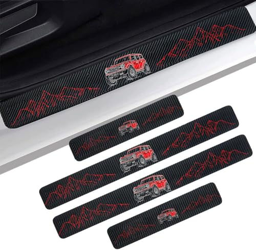 4PCS Carbon Fiber Door Sill Protectors Front/Rear Anti-Scratch Entry Guard (Door-red2) - color: door-red2