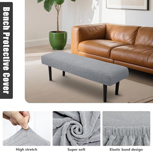 Stretch Bench Seat Cover, Reusable Slipcover for Dining Room & Bedroom, Removable Washable Rectangular Bench Covers, Elastic Fit for Home Furniture (Light Grey) - color: Light Grey