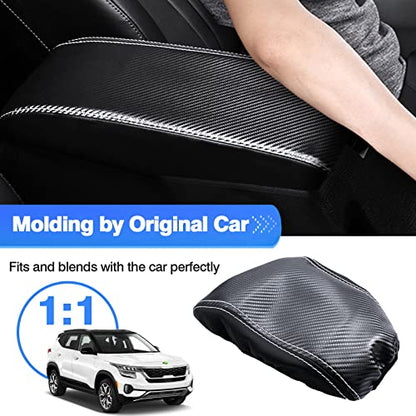 Autorder Center Console Cover for Kia Seltos 2021 2022 2023 2024 2025 Accessories Carbon Fiber Armrest Cover Anti-Scratch Middle Console Pad Leather Armrest Protector - size: 2021-2025 Kia Seltos