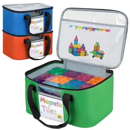 3 PCS Magnetic Tiles Storage Bag, Toy Storage Bags With Visual Top Flap, Label Pocket and Mesh Pockets Fit for LEGO, Building Blocks, Magnetic Tiles, Toy Cars - size: 3PCS(3 Large）
