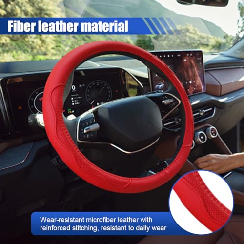 Car Steering Wheel Cover, 15 Inch Leather Anti-Slip Breathable Automotive Steering Wheel Protector, Universal Heat Resistant Vehicle Interior Accessories Cars, SUVs, Trucks(Red) - color: Red