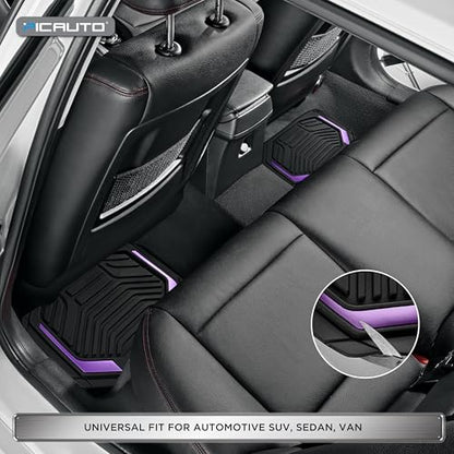 PIC AUTO Heavy Duty Rubber Floor Mats, Purple Aluminum Film Car Mats Set, Front and Rear Car Mats with Anti-Slip Backing, All Weather Protection, Trim-to-Fit for Automotive SUV, Sedan, Van - color: Purple