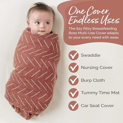 Itzy Ritzy Breastfeeding Boss Multi-Use Cover – A Nursing Cover, Swaddle, Car Seat Wrap, Tummy Time Mat & Burp Cloth All in One – Made of Soft Muslin Fabric & Measures 47” x 47” (Mudcloth) - color: Mudcloth