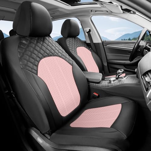 FLORICH Seat Covers Front Seats Pink Seat Cover 2 Pack Leather Mesh Automotive Car Seat Cover Breathable Durable Car Interior Cover Cushion Universal Fit for Most Car SUV Sedan Truck, Black&Pink - color: Black&Pink, size: FrontPair