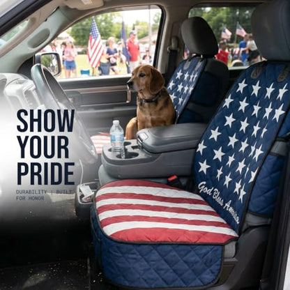 Waterproof Front Seat Car Cover, 1 Pack, Dog Car Seat Cover with Side Flaps, Nonslip Scratchproof, for Cars, Trucks, SUVs, Jeep (Stars & Stripes, Front Seat Cover)