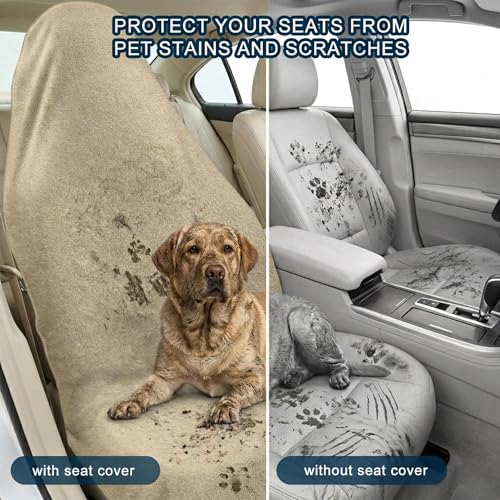 Car Seat Towel Cover, 2 Pack Universal Front Seat Protector for Cars, SUVs and Trucks, Sweat Towel Car Seat Cover for Gym, Yoga, Swimming, Pets and Family Travel, Beige - color: Beige