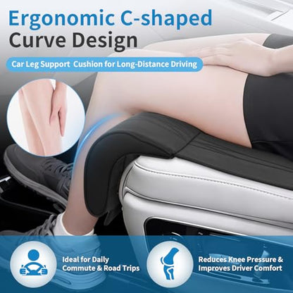 Car Seat Leg Extender Support Pad, Leather Leg Rest Pillow with Breathable Perforations & Memory Foam, Anti-Wrinkle Surface Universal Car Seat Cushions Fit for Most Vehicles, Chairs, Black