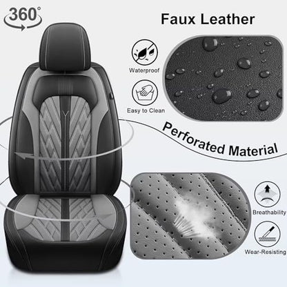 Faux Leather Custom Fit Front Seat Covers Compatible with Nissan Frontier 2007-2026 2PCS, Anti-Slip & Airbag Compatible, Black & Gray - color: #073 Black&Grey, size: 2 Front Seats