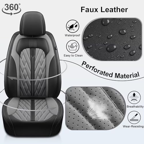 Full Set 5 Seats Custom Fit Faux Leather Seat Covers for Nissan Frontier 2007-2026, Airbag Compatible, Black & Dark Gray - color: #073 Black&Grey, size: 5 Seats