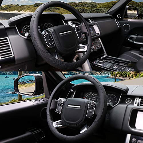 Breathable Car Steering Wheel Cover 16 inch Auto Universal Leather Wrap Non-Slip Steeringwheel Protector Automotive Interior Accessories, Black (Suit for 15 1/2-16 inch) - color: A-Black, size: L (15.5"-16")
