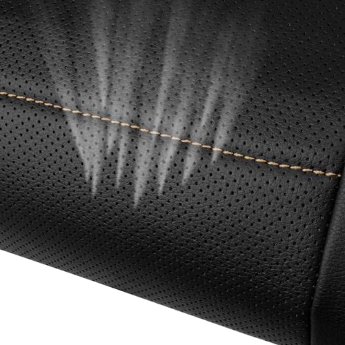 CAR PASS Universal FIT Piping Leather Two Front Seat Covers, Waterproof Faux Leather for SUV Sedan Van Truck, Airbag Compatible,Reserved Opening Holes for Headrest Covers. (Black and Beige) - color: Black Beige