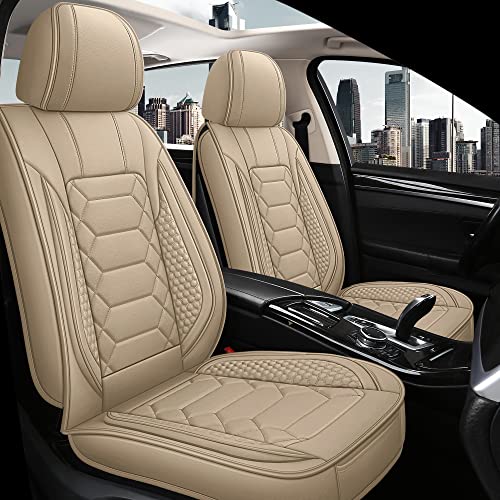 HAIYAOTIMES Leather Car Seat Covers Full Set, Waterproof Faux Leather Seat Covers for Cars, Non-Slip Car Interior Covers Universal Fit for Most Cars Sedans Trucks SUVs, Beige - color: Beige, size: FULL SET