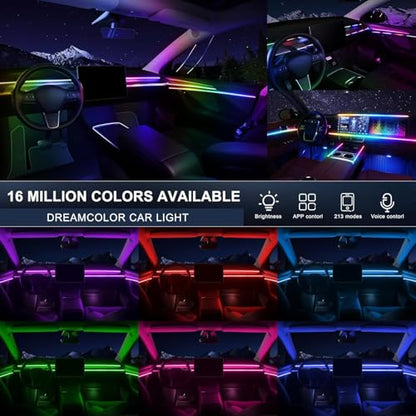 Acrylic Interior Car LED Strip Light with Wireless APP, RGB 18 in 1 with 175 inches 593 LEDs Fiber Optic Ambient Lighting Kits, 16 Million Colors Sound Active Function Car Neon Lights - color: Dreamcolor 18 in 1