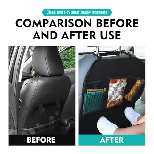 Back Seat Car Organizer, Waterproof Car Seat Cover, Kick Mats Back Seat Protector with 2 Storage Pockets, Universal Travel Accessories for SUVs, Minivans, Trucks (Black)
