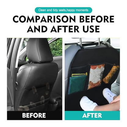 Back Seat Car Organizer, Waterproof Car Seat Cover, Kick Mats Back Seat Protector with 2 Storage Pockets, Universal Travel Accessories for SUVs, Minivans, Trucks (Black)