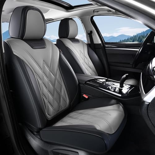 Coverado Car Seat Covers, Front Covers for Cars, Car Seat Cover Front Seats, Automotive Seat Cover, Waterproof, Leather Car Seat Cushion, Universal Interior Covers Seat Protectors for Most Cars - color: Gray_Black, size: Front Pair