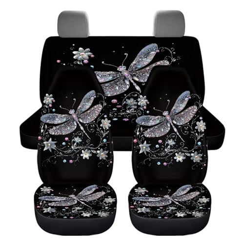Art Dragonfly Car Seat Cover Full Set Cute Auto Front Seat Dragonfly Car Accessories Set Protective Breathable Split Bench Seat Cushion Pads Set of 4 Pack Protective,Universal Fit - color: Artistic Dragonfly